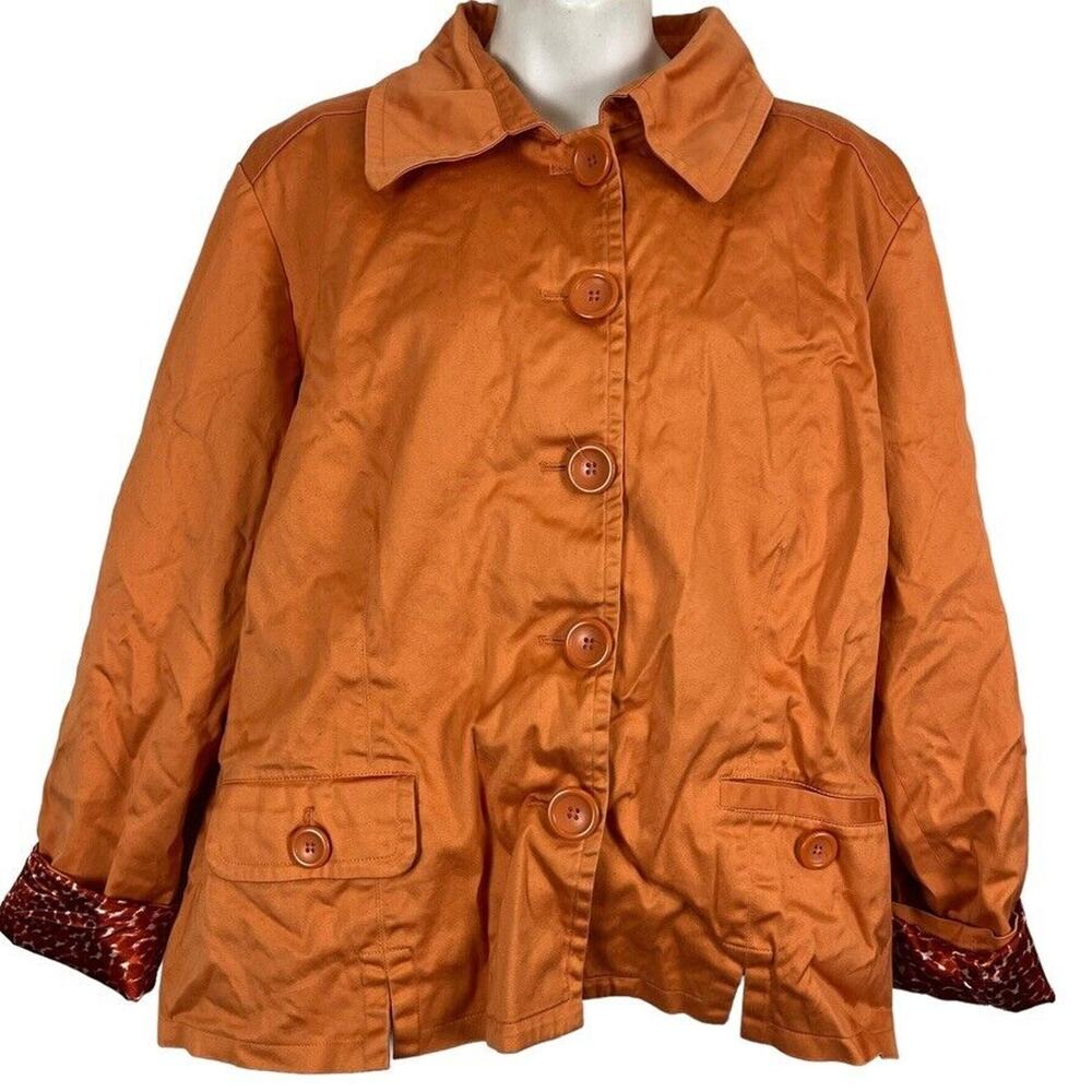 Chicos Womens Orange Stretch Cotton Lightweight Jacket Lined Casual sz 3 / XL